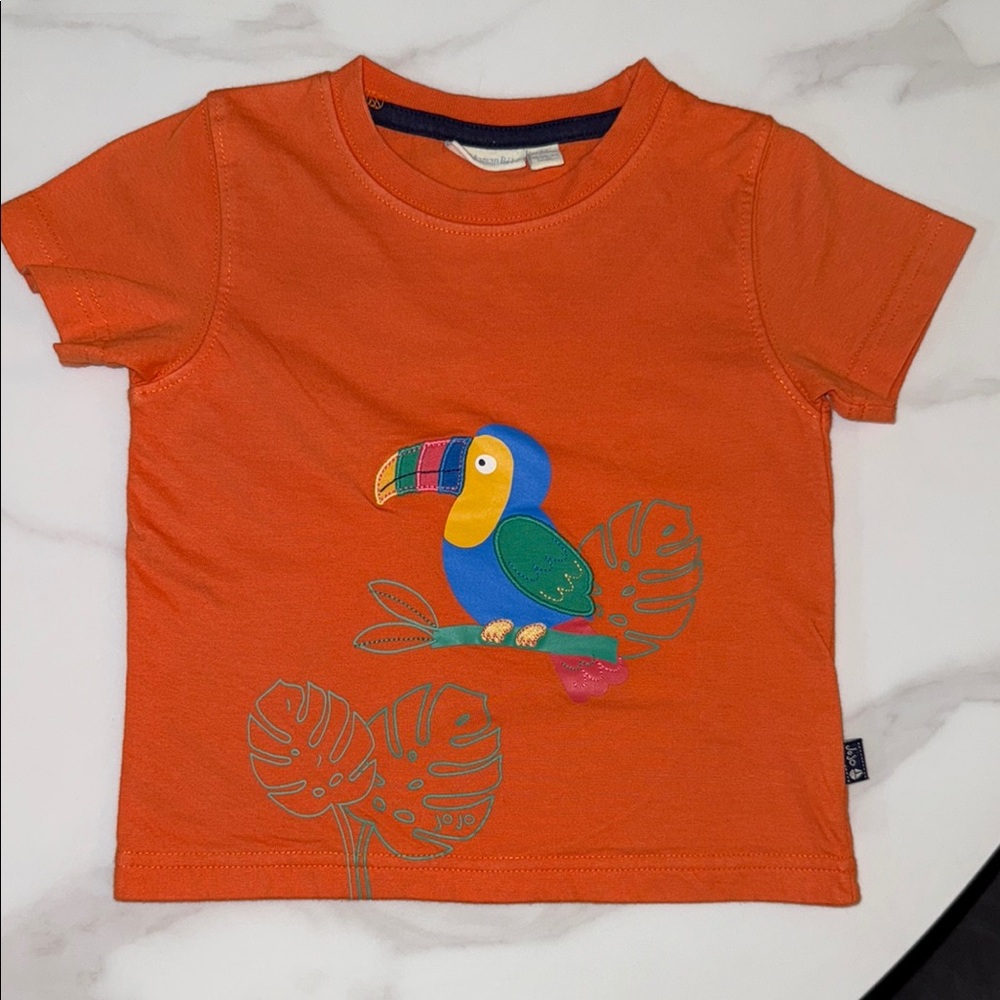 JoJo Maman Bebe Orange Short Sleeve Tee with Parrot Design